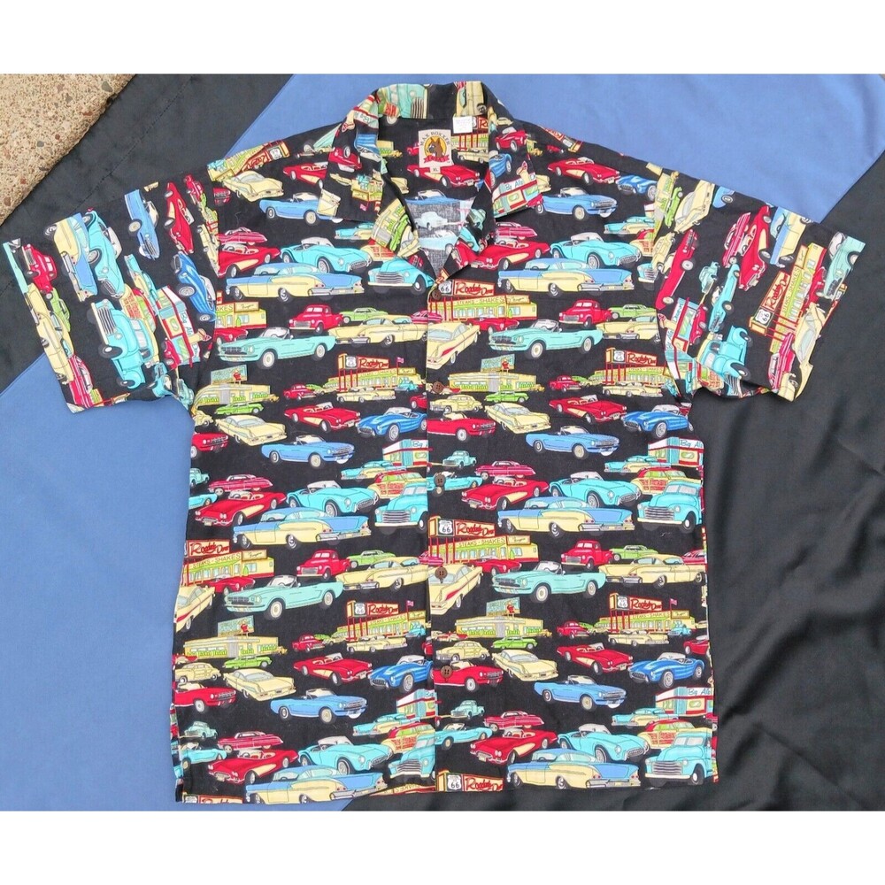 Max Boxxer USA cotton Hawaiian shirt, Classic cars drive-in restaurant, men's XL